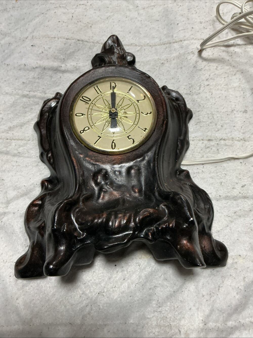 Vintage Lanshire Electric Mantel Clock Ornate Cream Ceramic 10” Untested 3653.